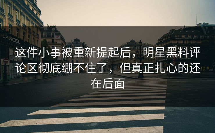 这件小事被重新提起后，明星黑料评论区彻底绷不住了，但真正扎心的还在后面