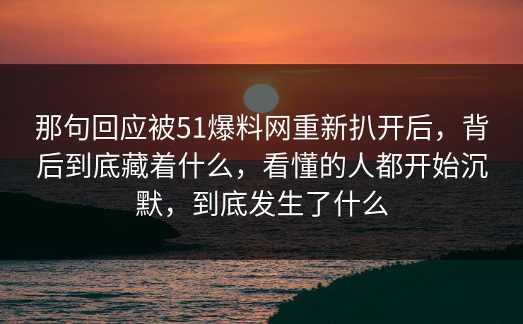 那句回应被51爆料网重新扒开后,背后到底藏着什么,看懂的人都开始沉默,到底发生了什么 那句回应被51爆料网重新扒开后,背后到底藏着什么,看懂的人都开始沉默,到底发生了什么